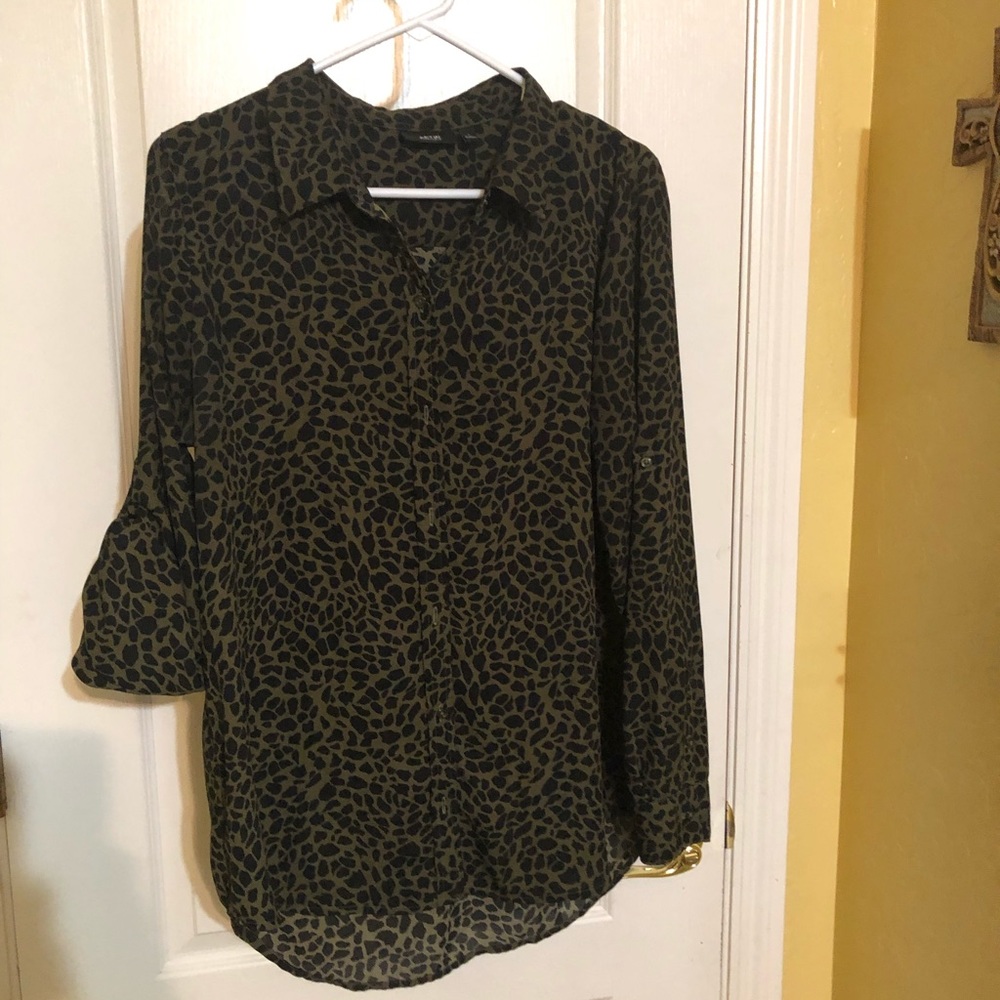 Olive green button up blouse